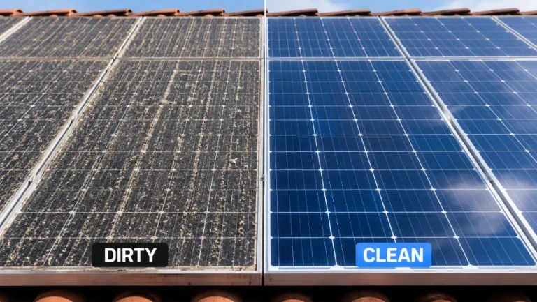 Dusty solar panel showing why solar panels need to be cleaned regularly