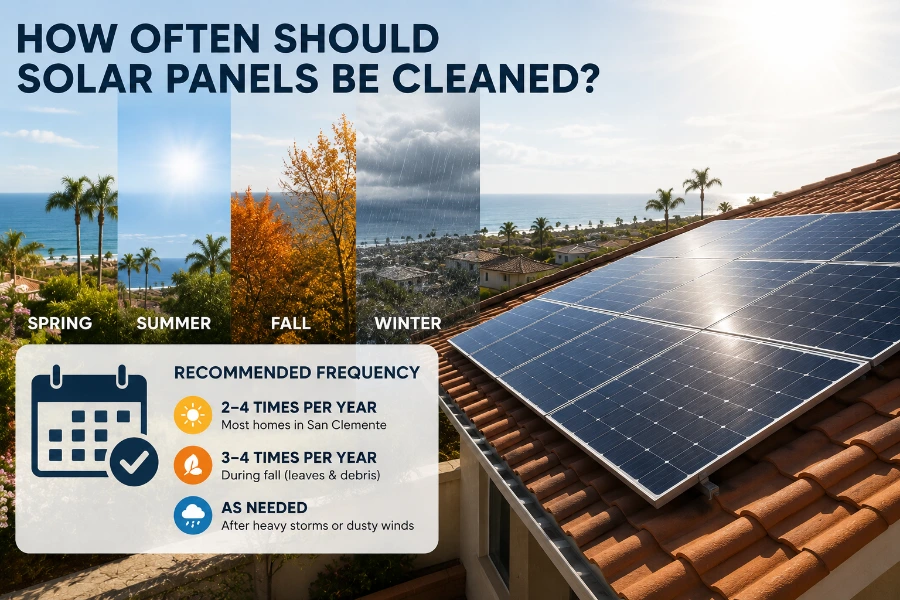 Technician checking solar panel condition to determine how often solar panels should be cleaned